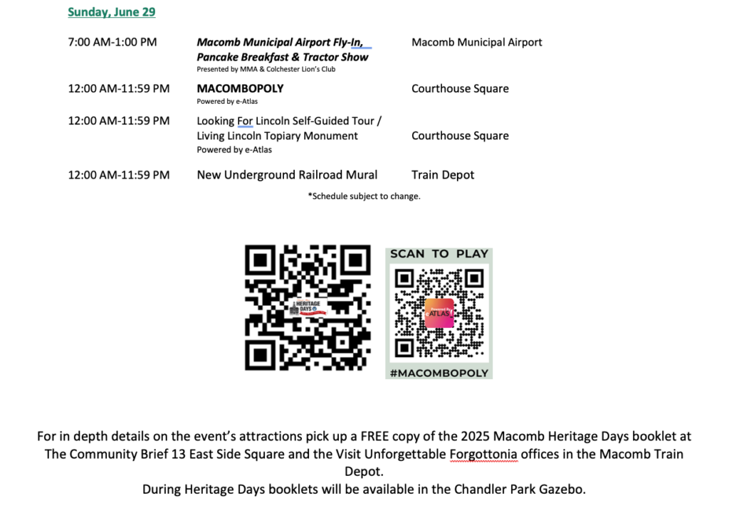 Heritage Days 2025 Schedule of Events